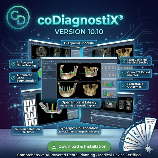 coDiagnostiX 10.10 guided surgery and implant planning software interface
